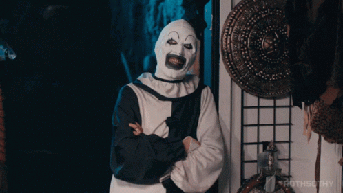 Art the Clown from TERRIFIER wiggles his eyebrows